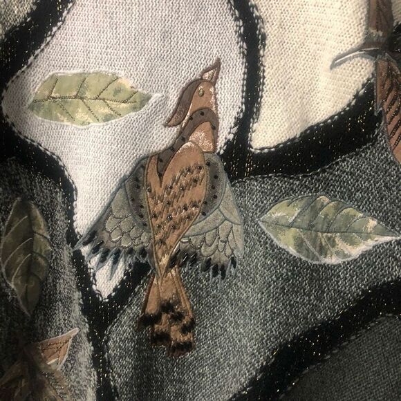 vtg womens wool blend dolman sleeve swt sz S metallic beads leaves quail - Picture 2 of 12